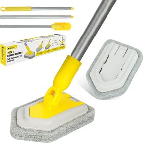 Lalafancy Shower Cleaner Brush with Long Handle 46'' Tub Tile Scrubber Brush Non Abrasive Cleaning Brush Replaceable Scouring Pad for Shower Floor Wall Sink Cleaner