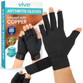 Vive Copper Arthritis Gloves - Fingerless Hand Compression - Open Finger Pain Relief for Carpal Tunnel, Rheumatoid, Osteoarthritis - Computer Typing Wrist, Joint and Tendon Support for Women, Men