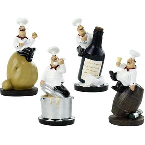 4pcs Italian Chef Statue Figurines Kitchen Decor with Potatoes Resin Ornaments Chef Top Chef Collectible Gift Kitchen Cook Café Bar Shop Décor