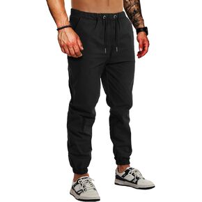 AUTIWITUA Men's Casual Jogger Pants Lightweight Cotton Drawstring Cargo Pants Outdoor Hiking Twill Track Tapered Pants