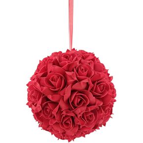 idyllic 8 Inches Artificial Flowers Roses, Kissing Flower Balls, DIY Wedding Bouquets Party Home Decorations, Set of 2, White