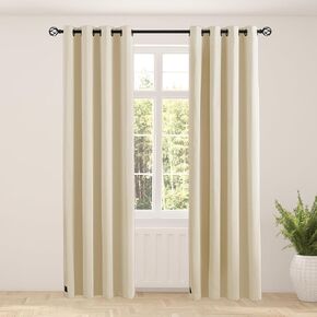 2 Panels Room Darkening Flame Retardant Curtains, Meet NFPA701 Test - Fire Resistant Thermal Insulated Privacy Curtains (2 Panels, Beige, 52 X 84 in)