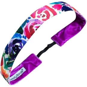 Sweaty Bands Womens Girls Headband for a Serious Workout - Sweat-Wicking Non-Slip Velvet-Lined Floral Sports Hairband - Flower Bomb Pink 1-Inch
