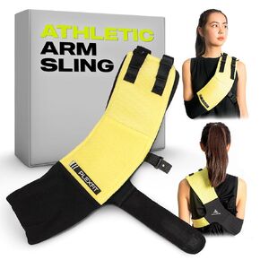 Athletic Arm Sling Class A Medical Device - Shoulder Sling Immobilizer for Injury Support - For Elbow & Wrist Too - Men & Women (Large Left, Yellow & Black)