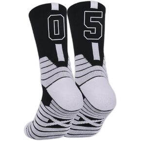Custom Team Number Crew Socks Athletic Socks Player Number Black White All Team Numbers Gifts for Men Women