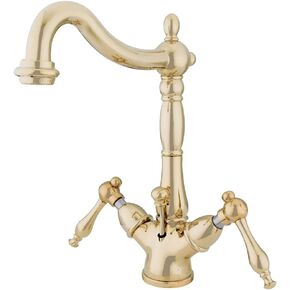 Kingston Brass KS1432BX 4-Inch Deck Mount Lavatory Faucet with Metal Cross Handle and Brass Pop-Up, Polished Brass