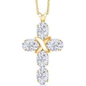 Gem Stone King 18K Yellow Gold Plated Silver Green Chrome Diopside Cross Pendant Necklace For Women (2.75 Cttw, Gemstone, Oval 6X4MM, With 18 Inch Silver Chain) in Saudi Arabia