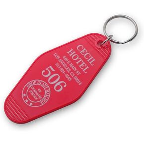 The Gift Apothecary Hotel Cecil Replica Vintage Style Keychain with Keyring, Elisa Lam Stay on Main Hotel Souvenir, Horror TV Movie True Crime Fan Gift, Red, One Size
