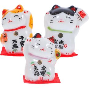 Wakauto 3pcs Lucky Beckoning Cat Statue Japanese Maneki Ceramic Figurines Waving Wealth Cats Feng Shui Miniature Animal Statue Decoration for Shop, Home, Car