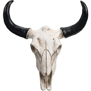 DECHOUS Cow Skull Wall Decor, Halloween Animal Cow Skull Wall Hanging Small Longhorn Skull Head Animal Skull Bull Head Wall Decor Cow Horn for Wall Hanging Art Home Decor, 9x8.45 Inch