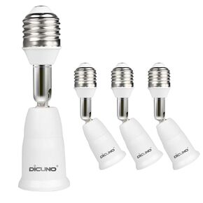 DiCUNO E26 to E26 Socket Extender (9.5CM/3.74 Inch Extension), Standard Medium E26 Base, 165℃ Heat-resistant, Maximum Wattage 200W, No Fire Hazard and 180 Degree Bendable Light Bulb Extender, 4-Pack