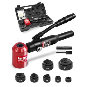 AMZCNC 360° Rotate Hydraulic Knockout Punch Kit 1/2 to 4 inch Electrical Conduit Hole Cutter Set KO Tool Kit Hole Making Tool,Punch Dies be Seconday Cutter (TPA-12 red)