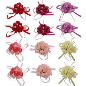 D-Worthy 12 قطعة سوار معصم مزين بالورود الوردية، زفاف العروس وفتاة العروس ووصيفة العروس وحفلات التخرج وديكور زهرة اليد in Kuwait