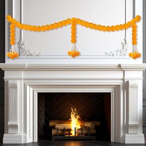 Diwali Marigold Garland Long Strands for Home Wedding Party Door Mantel Decorations Artificial Marigold Flowers Hanging Pendants for Halloween Day of The Dead Christmas (Light Orange)