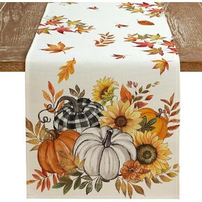 ARKENY Fall Pumpkin Table Runner 13x72 Inches, Eucalyptus Leaf Orange Holiday Indoor Outdoor Table Decoration for Home