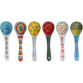 heart & home 6 Piece Serving Spoons Set,Ceramic Spoons for Soup, Cereal,Ramen,Stews, Colorful Soup Spoons, Cute Spoon Set, Dishwasher Safe, 6.25-Inch