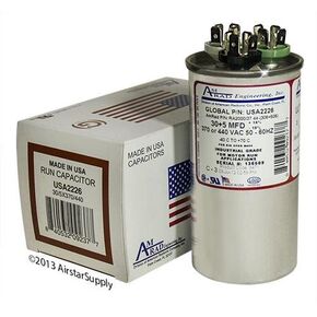 GE/Genteq 97F9833-30 + 5 uf MFD 370/440 Volt VAC AmRad Round Dual Run Capacitor, Made in The U.S.A.