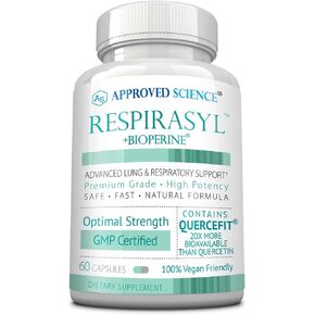 Approved Science® Respirasyl - Lung and Respiratory Support - with Quercefit, Vitamins A,C,D, BioPerine - 60 Capsules - Made in The USA