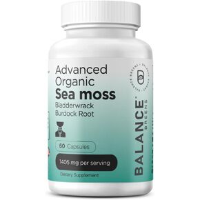 Organic Irish Sea Moss Capsules - 60 Pure SeaMoss, Bladderwrack & Burdock Root Supplement, Immune Booster, Digestive Gut Health, Healthy Skin Detox and Joints Support