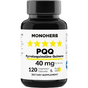 PQQ 40 milligrams - PQQ Supplement, Pyrroloquinoline Quinone, 120 Capsules with Omega 3