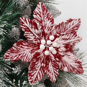 Christmas Poinsettias Artificial Magnolia Flower Ornaments Floral Picks Stems Christmas Tree Decorations Pack of 10 for Xmas Tree Party Wedding Centerpiece (Champagne)