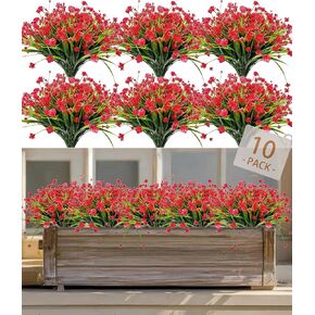 10 Bundles Outdoor Artificial Fake Flower UV Resistant No Fade Faux Plastic Plants for Garden Fuchsia