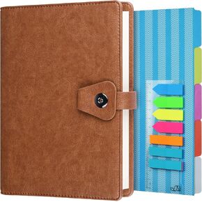 A5 Binder Journal, Refillable 6 Ring Organizer Planner Leather Business Writing Notebook, Ruled Hardcover Diary Notebook with Divider page and Index stickers-Red