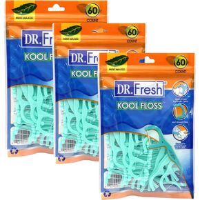 Dr. Fresh Kool Floss, Mint Waxed Dental Flossers, 60 Count (Pack of 3)