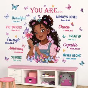 wondever Black Girl Magic Wall Stickers Butterflies Inspirational Quotes You are Beautiful Peel and Stick Wall Art Decals for Girls Bedroom Baby Nursery Kids Bedroom