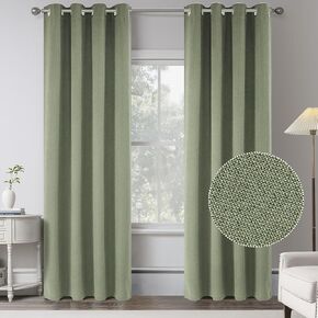 KEQIAOSUOCAI Sage Green 100% Blackout Linen Curtains 102 Inches Long 2 Panels for Bedroom,Modern Farmhouse Full Black Out Room Darkening Blackout Curtains 102 Inch Length Floor to Ceiling Curtains