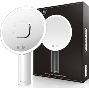 Mocado Vanity Mirror with Lights, 8'' Lighted Makeup Mirror, 10x Magnifying Makeup Mirror with 3 Colors Lights, Dimmable Desk Mirror with Adjustable Stand, 2000mAh Rechargeble(Grey)