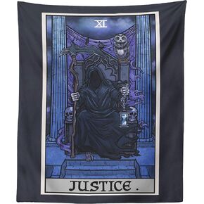 The Ghoulish Garb Justice Tarot Card Tapestry - Grim Reaper - Gothic Halloween Home Decor Wall Hanging (60" x 50")