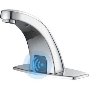 BWE Chrome Touchless Bathroom Sink Faucet with Temperature Control Mixing Valve Battery Powered or Plug in Sensor Eletronic Faucet with Sink Hole Cover Plate