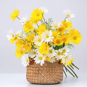 NatureMan Artificial Flowers 12 Bundles Artificial Silk Daisy UV Resistant Outdoor Fake Wildflowers with Stems Daisy Arrangements for Home Hotel Office Garden Decoration (White, Yellow)
