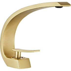 Waterfall Bathroom Faucet Gold 1 Hole Single Handle Faucet for Bathroom Sink Modern Long Spout Reach Bathroom Faucet Hot and Cold Water Mixer Tap, LCC0037-Gold