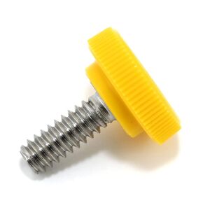 #10-24 x 1/2" Thumb Screw Stainless Steel - Yellow Knurled Round Plastic Knob - Standard/Coarse Thread ThumbScrew - Length: 0.500" - Proudly Built in USA - Package of (4)