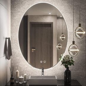 TETOTE 24x32 Inch Backlit Oval Mirror for Bathroom,LED Vanity Mirror for Makeup,Dimmable,Anti-Fog Modern Mirror with Lights Wall Mounted Mirror