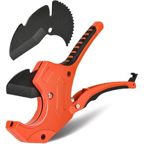 PVC Pipe Cutter, Allmake Ratcheting PVC Pipe Cutters 2 1/2 Inch with Replacement Blade, Heavy Duty Plumbing Tools for Cutting Plastic PVC CPVC PP PEX PPR PE Pipe Hose Tube Exhaust Pipe
