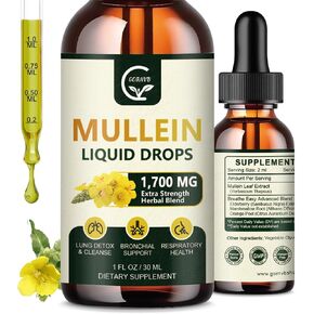 (2 Pack) Mullein Drops for Lungs - Lungs Cleanse and Respiratory Support, Powerful 4 in 1 Mullein Leaf Extract with Elderberry, Marshmallow Root and Orange Peel for Bronchial Support, 1 Fl Oz