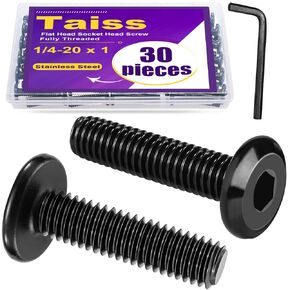 Taiss 30pcs 1/4-20 x 1" Flat Head Socket Head Screw Furniture Bolts Stainless Steel 18-8(304),Black Zinc Plated Fully Threaded, Countersunk Connector Screws with Hex Spanner