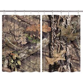 JAWO Camo Hunting Kitchen Curtains, Mossy and Oak Camouflage Patterns Kitchen Window Curtain with 10PCS Hooks, Waterproof Window Drapes for Kitchen Cafe Decor, 55 W X 39 L Inch