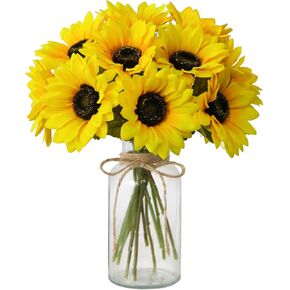 Sunflowers Artificial Flowers with Vase,Fake Flowers Bouquet for Sunflower Decor,Sunflower Kitchen Decor,Silk Flowers for Home Decor Living Room,Flower Centerpieces for Tables,Coffee Table Decor