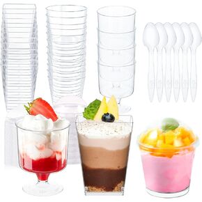 360 Pack 5oz 6oz Dessert Cups with Lids and Spoons, 3 Styles Clear Plastic Appetizer Cups Disposable Party Mini Parfait Cups for Serving Fruit Trifle Mousse Ice Cream and Pudding Dessert Cups