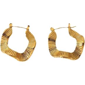 18K Gold Plated Chunky Gold Hoops Earrings for Women, Half Open Stud Hoop Lightweight Earrings, Trendy Statement Retro Round Hoop Earrings, Thick Gold Hypoallergenic Jewelry