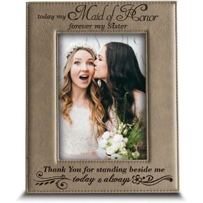 BELLA BUSTA- Thank You for standing beside me today and always - Engraved Leather Picture Frame (4"x 6" Vertical (Flower Girl))