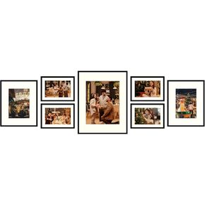 Golden State Art, Metal Wall Photo Frame Collection, Set of 7, Aluminum Black Photo Frame with Ivory Color Mat & Real Glass (Black)