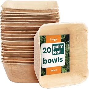 20 Pack Disposable Palm Leaf Bowls 6"/ 15oz (Square) Disposable Bamboo Bowls, Bamboo Serving Bowl, Disposable Tableware for Party, Picnic, Wedding | Biodegradable