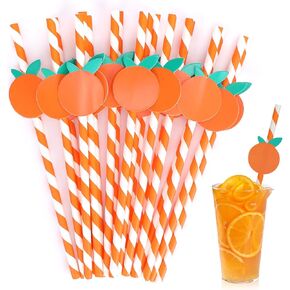 Orange Straws,30 Pack Striped Paper Straws Disposable Drinking Striped Paper Straws Little Cutie Straws Orange Paper Straws Little Cutie Baby Shower Decorations