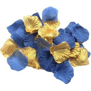 CheckMineOut Set of 600 Royal Blue & Gold Silk Rose Petals Artificial Flowers Wedding Centerpieces Decoration Confetti Party Favor