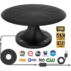 RV TV Antenna for Smart TV Outdoor, 720° Long Range Omni Directional Reception Digital HD Antenna Signal, with Super Signal Booster, 35ft HDTV Cable, for RV/Camping/Attic/Truck/Boat. (White)